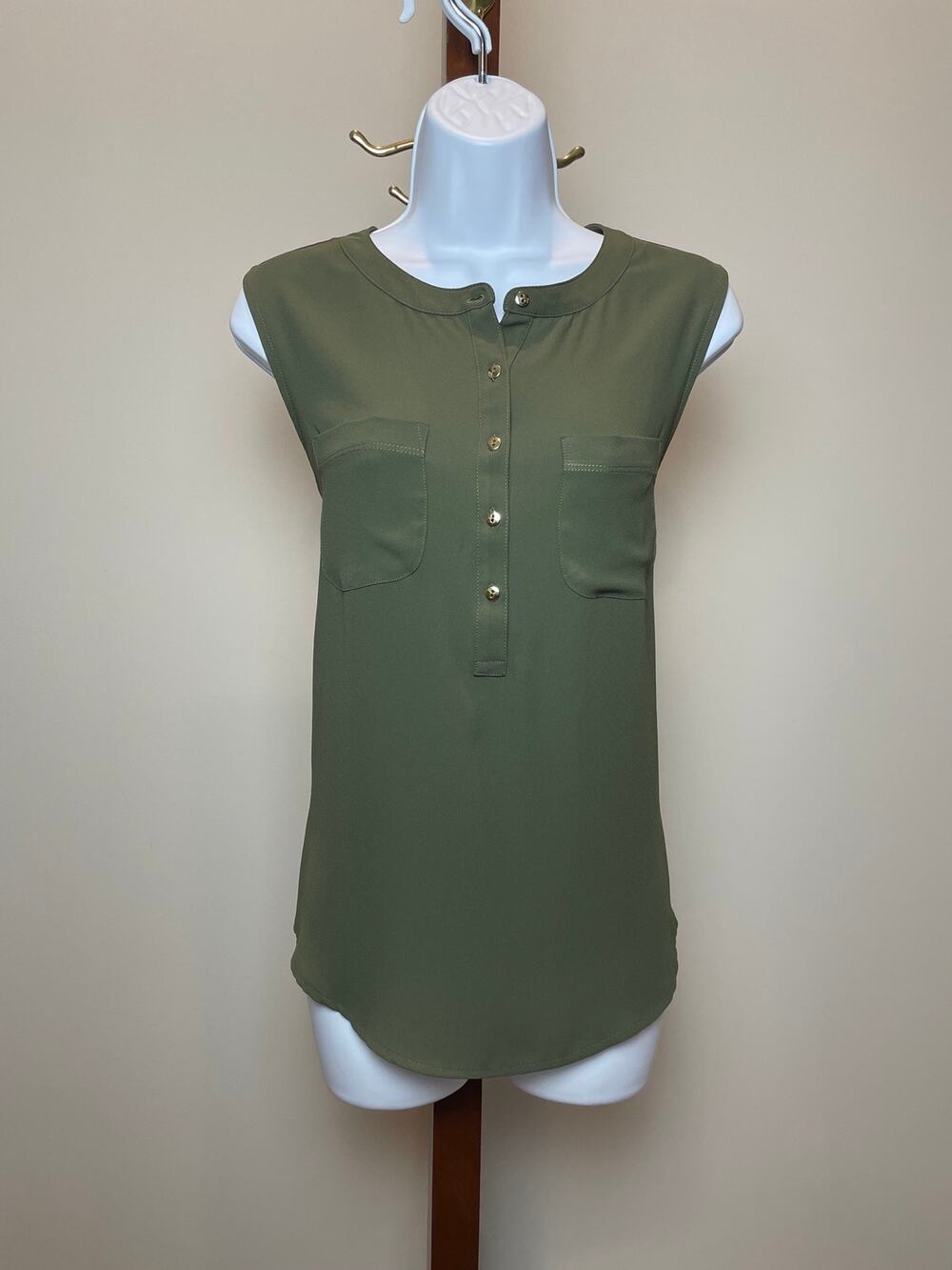 LOFT Mixed Media Henley Tank Top Size M Olive Green Sleeveless